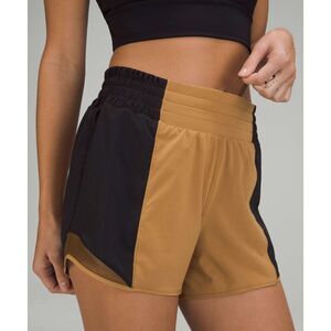 Lululemon Hotty Hot High Rise Shorts 4" Tan Beige Black Running Shorts Womens 2